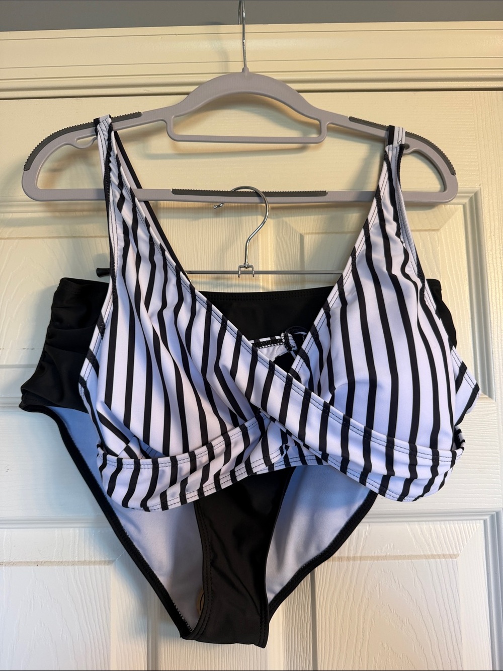 Striped Black & White Bikini Set - Women's Swimwear